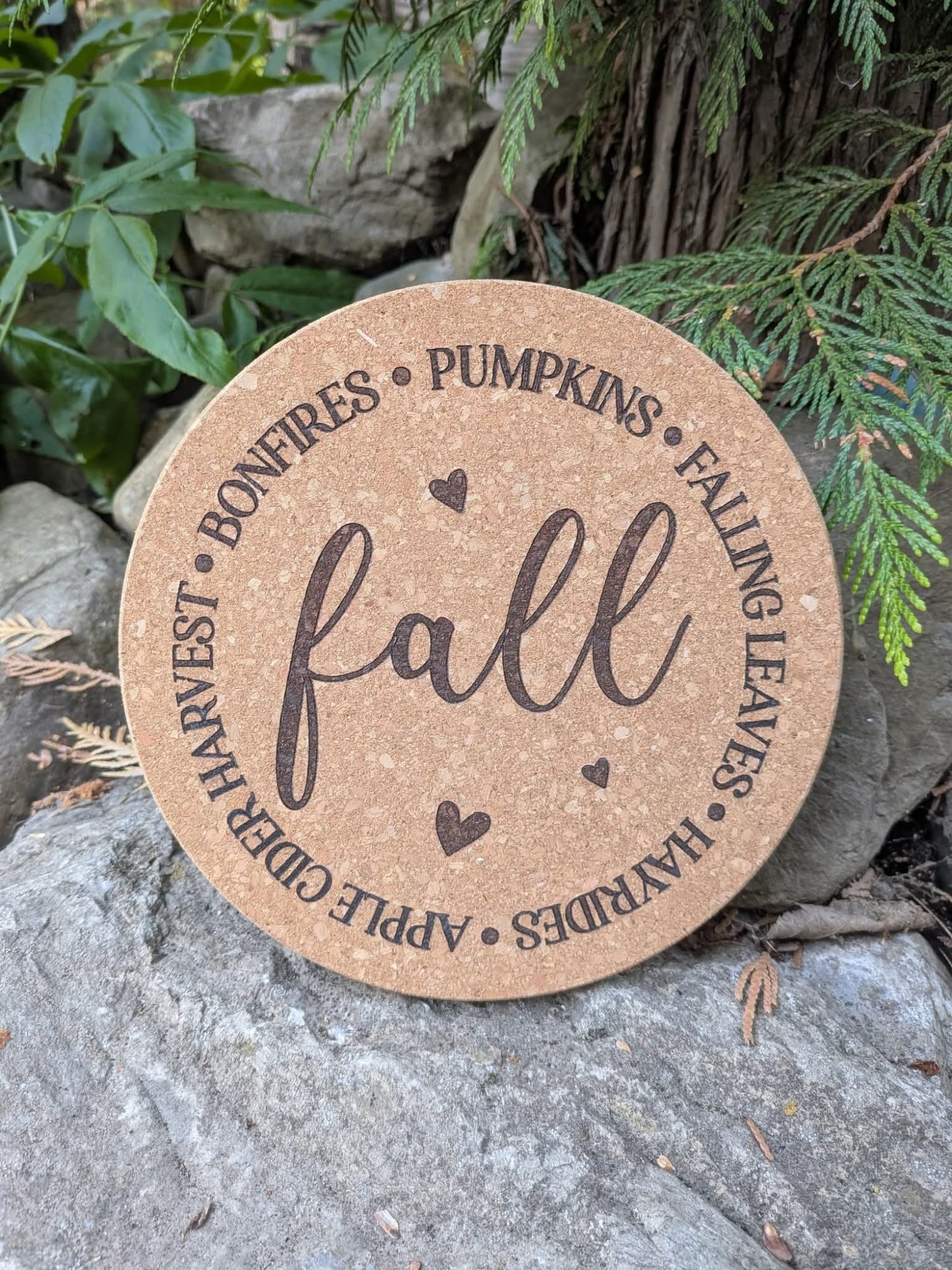 Rustic Fall-Themed Cork Trivet